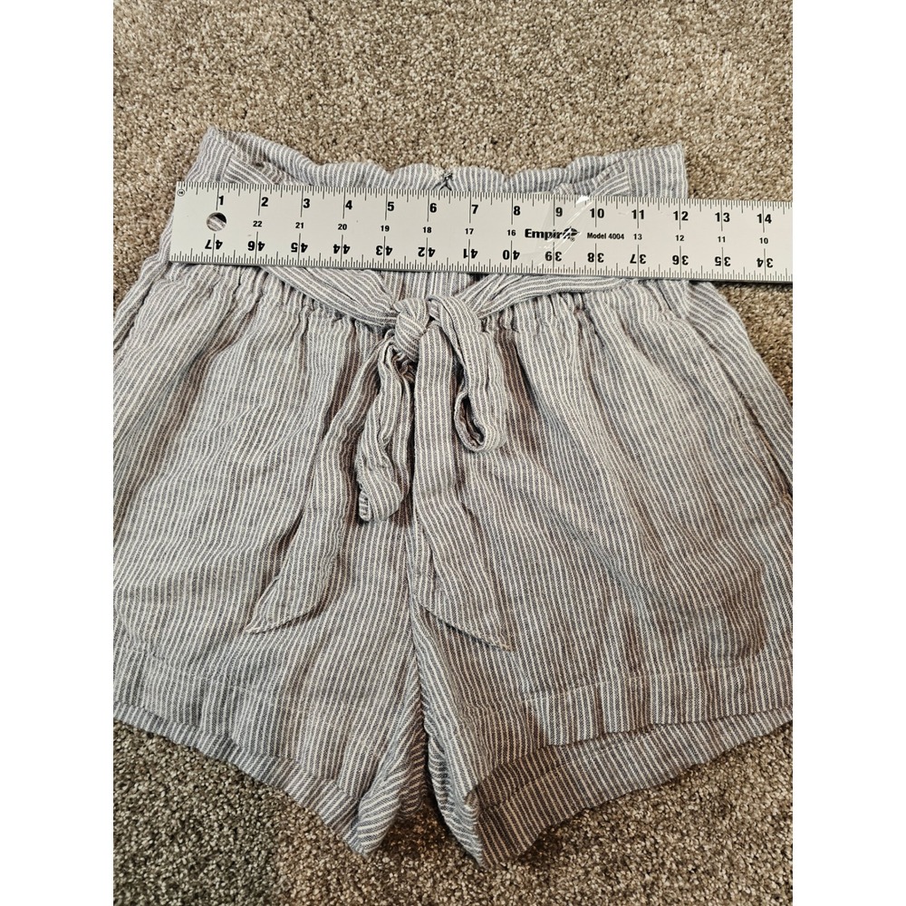 Abercrombie & Fitch Blue White Striped Paperbag Waist Linen Blend Shorts Small - Picture 5 of 7